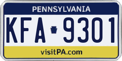 PA license plate KFA9301