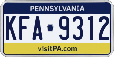 PA license plate KFA9312