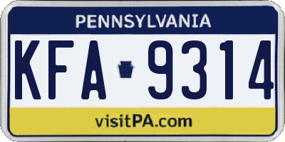 PA license plate KFA9314