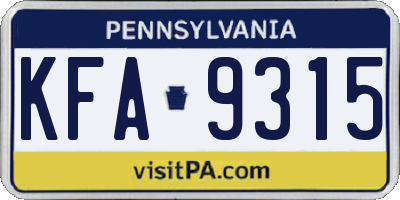 PA license plate KFA9315
