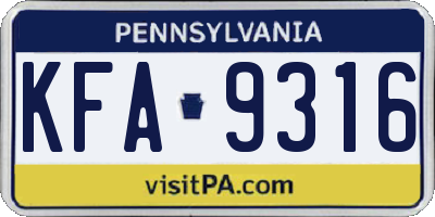 PA license plate KFA9316