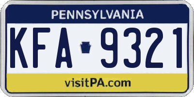 PA license plate KFA9321