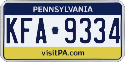 PA license plate KFA9334