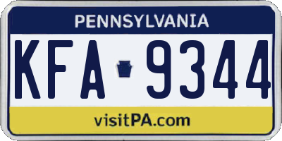 PA license plate KFA9344