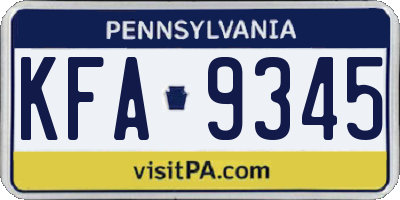 PA license plate KFA9345