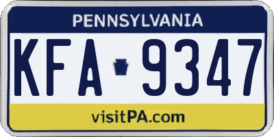 PA license plate KFA9347