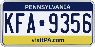 PA license plate KFA9356