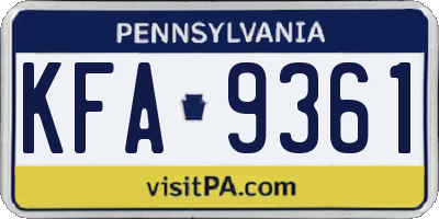 PA license plate KFA9361