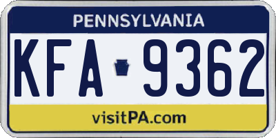 PA license plate KFA9362