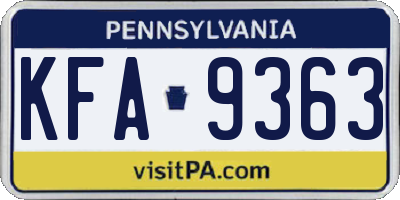PA license plate KFA9363