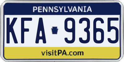 PA license plate KFA9365