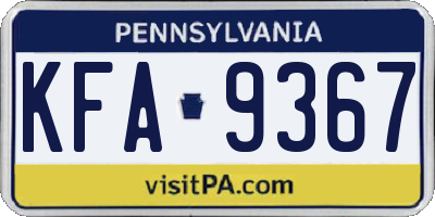 PA license plate KFA9367