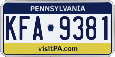 PA license plate KFA9381