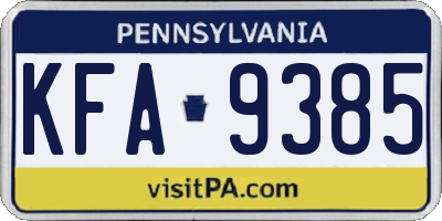PA license plate KFA9385