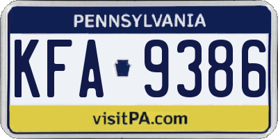 PA license plate KFA9386