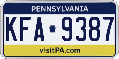 PA license plate KFA9387
