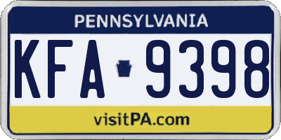 PA license plate KFA9398