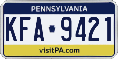 PA license plate KFA9421