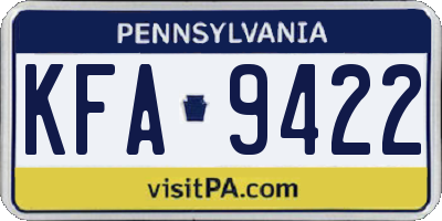 PA license plate KFA9422