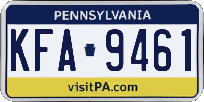 PA license plate KFA9461