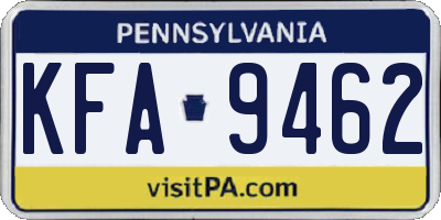 PA license plate KFA9462