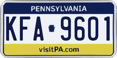 PA license plate KFA9601