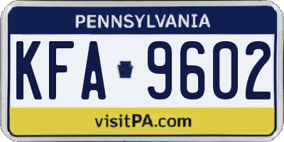 PA license plate KFA9602