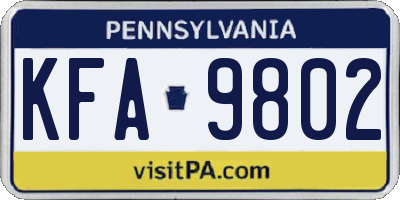 PA license plate KFA9802