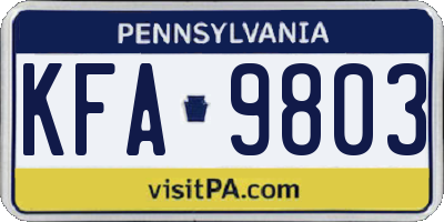 PA license plate KFA9803