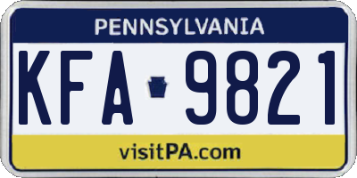 PA license plate KFA9821