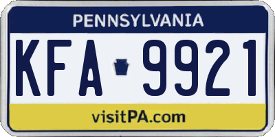 PA license plate KFA9921
