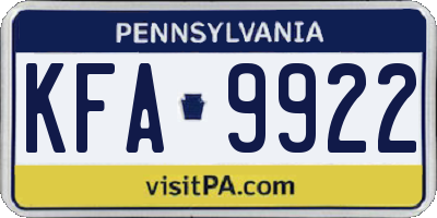 PA license plate KFA9922