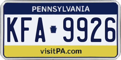 PA license plate KFA9926