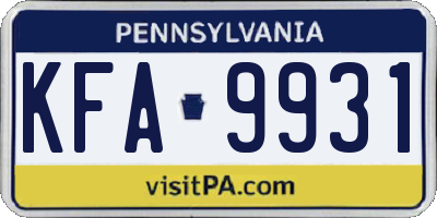 PA license plate KFA9931