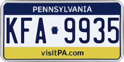PA license plate KFA9935