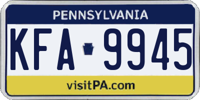 PA license plate KFA9945