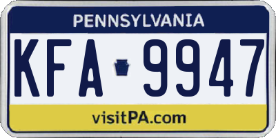 PA license plate KFA9947