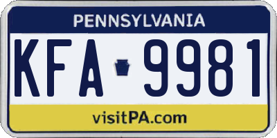 PA license plate KFA9981