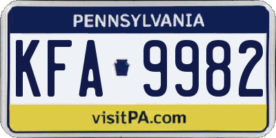 PA license plate KFA9982