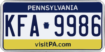 PA license plate KFA9986