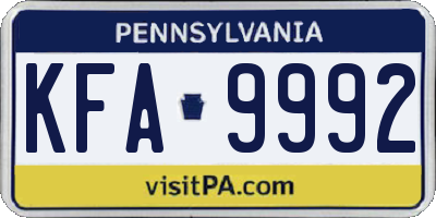 PA license plate KFA9992