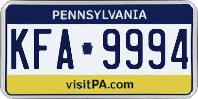 PA license plate KFA9994