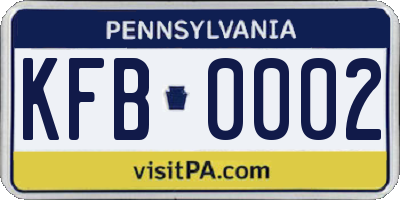 PA license plate KFB0002