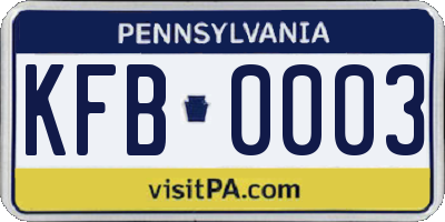 PA license plate KFB0003