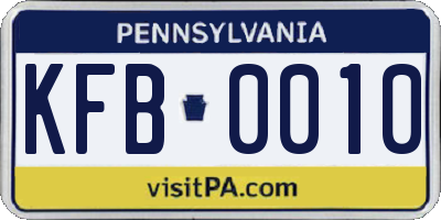 PA license plate KFB0010