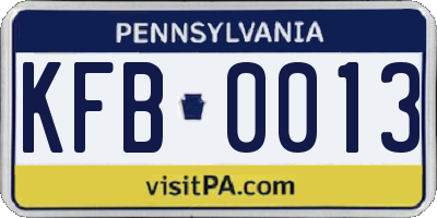 PA license plate KFB0013