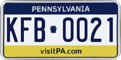 PA license plate KFB0021