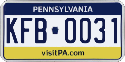 PA license plate KFB0031