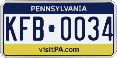 PA license plate KFB0034