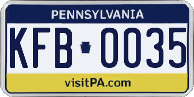 PA license plate KFB0035